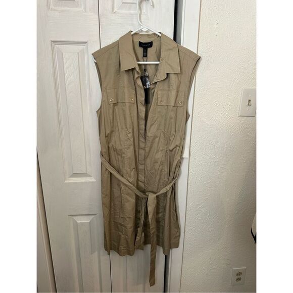 H By Halston Women's Sleeveless Belted Shirt Dress Khaki Size Large NWT - Picture 7 of 7